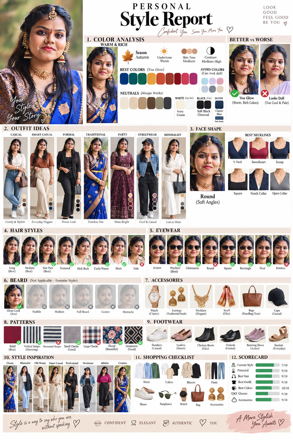 Personal Style Report AI Prompt for AI color, hairstyle, outfit and eyewear analysis